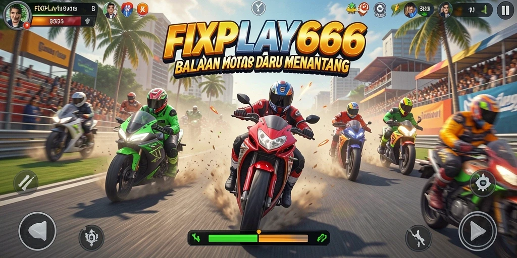 Tampilan gameplay FIXPLAY666 dengan balapan motor yang penuh aksi.