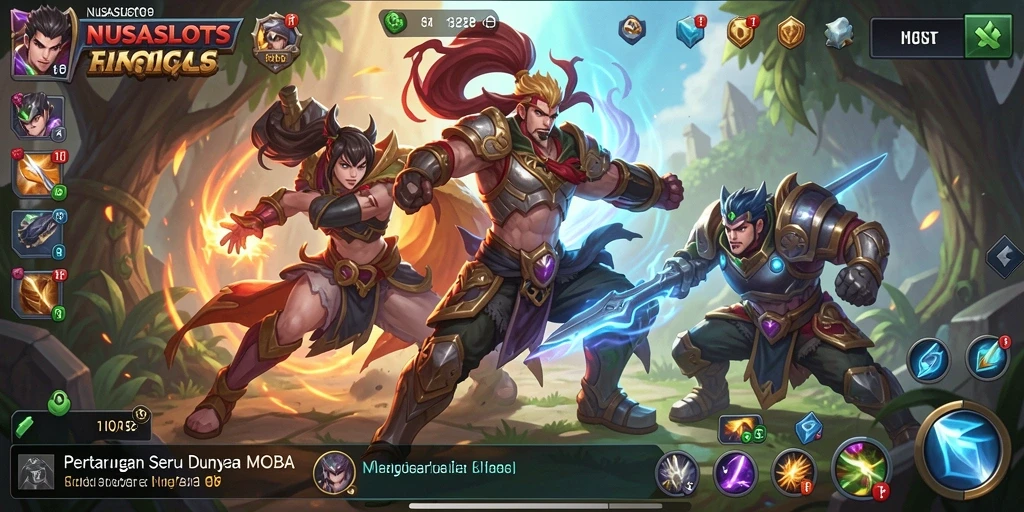 Tampilan seru gameplay NUSASLOTS dalam pertarungan MOBA.
