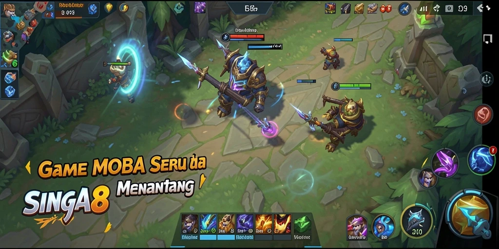 Screenshot SINGA8 menampilkan aksi seru dalam pertempuran MOBA.