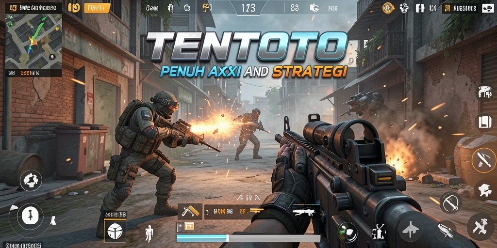 Tangkapan layar menunjukkan aksi seru dalam permainan FPS TENTOTO.
